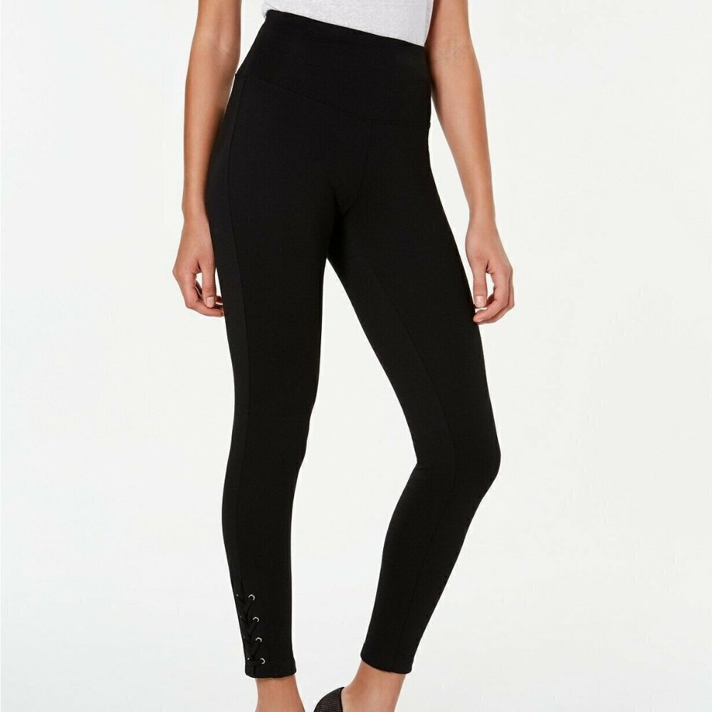 𝅺L323 Inc Black Tie Up Laced-Ankle Leggings - XS